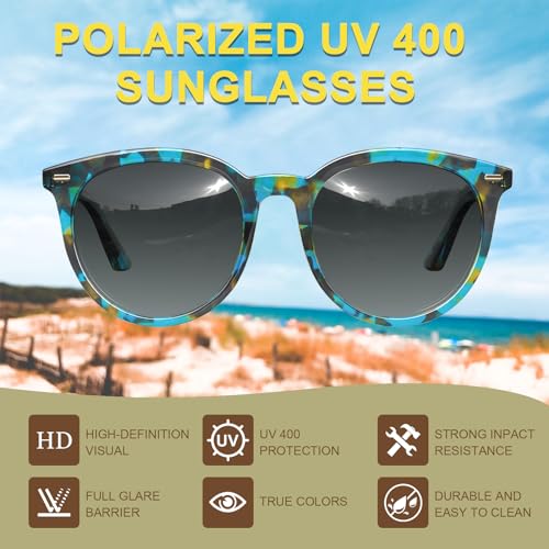 AVAWAY Round Acetate Polarized Sunglasses for Women Medium Face UV Protection Dark Driving Beach Shades3