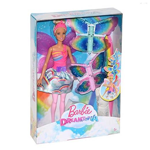 Barbie Dreamtopia poupée fée papillon blonde volante avec deux paires d'ailes clipsables, tenue multicolore, jouet pour enfant, FRB08