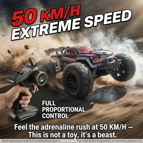 Image of RC Cars 1:16 Remote Control Car 50 KMH High Speed Fast 4WD RC Truck for Kids Adult Boy Toys 2.4 GHz All Terrains RC Buggy Off-Road Drift RC Monster Trucks with 2 Rechargeable Batteries (Red)
