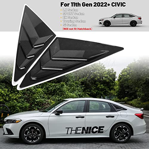 Image of Thenice for 11th Gen Civic Rear Side Window Louvers Racing Style Triangular Window Glass Blinds Compatible with Honda Civic Sedan 2022 2023 2024 2025 2026 -Carbon Fiber Grain