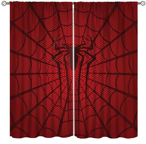 Yoakiet Kids Spider Web Blackout Curtains Classic Red and Black Scary Spider Web Pattern Print Home Window Treatments Bedroom Living Room Kitchen Rod Pocket Drapes42x63in