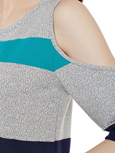 Image of Miss Chase Women's Multicoloured Round Neck Short Sleeves Striped Cold Shoulder Top