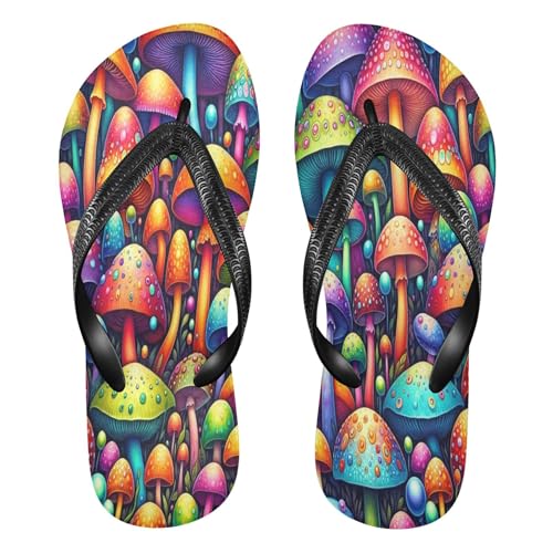 Burbuja Colorful Mushrooms Flip Flops for Women Men, Soft Thong Sandals Rubber Slippers for Pool Beach Essentials