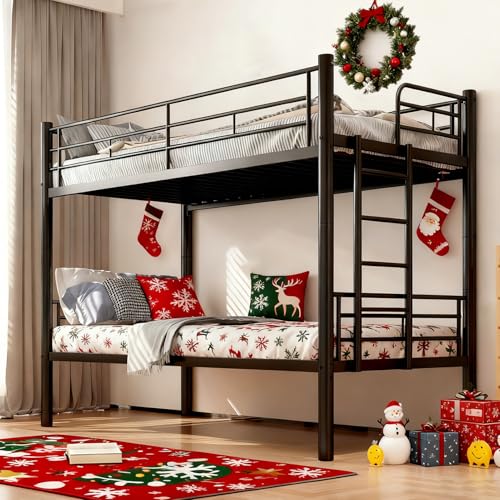 Durecoform Metall Bett Etagenbett Stockbett 90x200 cm, Jugendbett Stockbett mit Leiter, Umbaubar in Zwei Einzelbetten, Hochbetten Erwachsene mit...