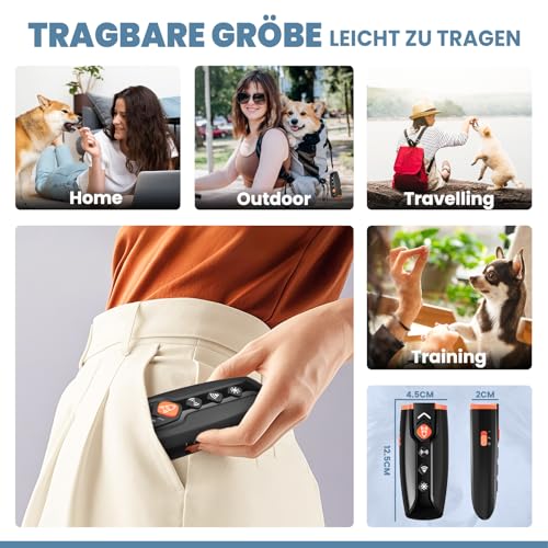 HOPFROG Anti Bell Gerät Hunde, Tragbarer Antibell Ultraschall Gerät, Leistungsstarkes Hunde Bellen Stoppen, Hundebellen-Abschreckmittel für Kleine Große Hunde Innen Außenbereich Einstellbare Frequenz