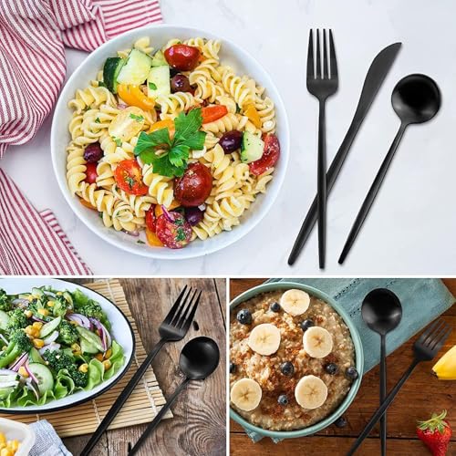 Image of 24-Piece Flatware Set, Stainless Steel Knife Fork Spoon, Home Dinnerware Tableware Set for 6,Stainless Steel Cutlery Set for Home, Kitchen, Restaurant, Utensils (Black)