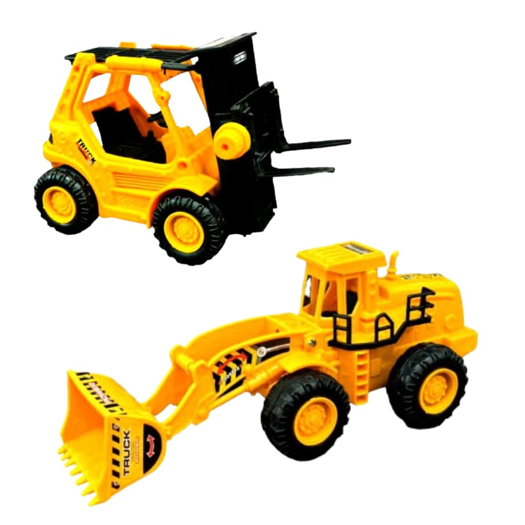 TECHNO TOYS JConstruction Truck Vehicles | Friction Powered Vehicles with Flexible Joints Excavator Bulldozer Toys/Big Wheeler Heavy Duty Unbreakable Toy for Kids (Bulldozer & Forklift)