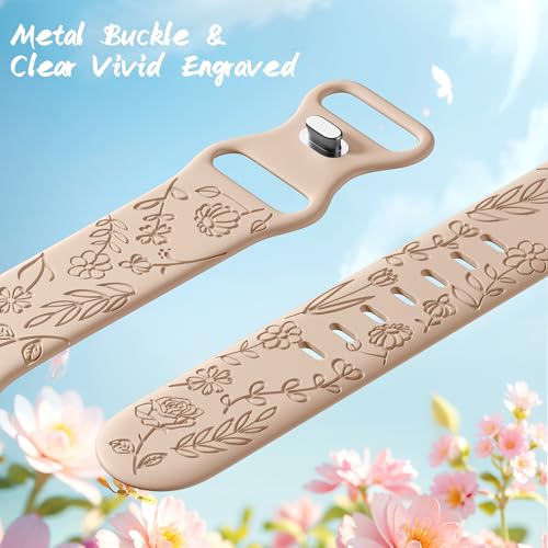 Image of SNBLK 6 Pack Floral Engraved Bands Compatible with Apple Watch Bands 40mm 41mm 42mm 38mm 44mm 45mm 46mm 49mm Women Men, Silicone Flower Pattern Strap for iWatch Series 11 10 Se Ultra 9 8 7 6 5 4 3 2 1