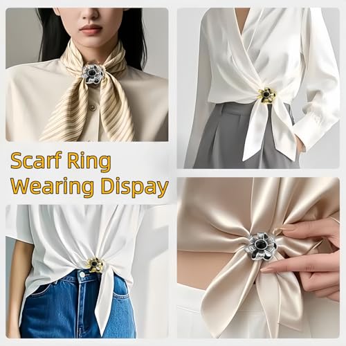 Image of SYWDUDUCLT Scarf Ring for Women's Shawl, Silk Neckerchief, Tshirt, Gold /Sivler, S /M /L, 2 Pcs