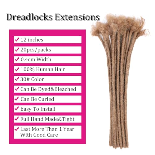 Huarisi Pre-colored Human Hair Dreadlocks Extensions for Black Women 12 inch Afro Kinky 20 Strands 0.4cm Auburn Fashion Handmade Permanent Loc Extensions Real Hair for Men (#30, 12 Inch, 20 Locs) - Image 2