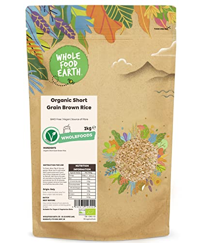 Wholefood Earth Arroz Integral Orgánico 2kg, Sin OMG Certificado | Grano Corto, Fuente Fibra, Vegano