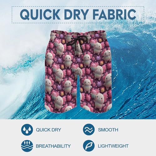 Hawaiian Shorts for Men - Cartoon Cute Axolotl Print Quick Dry Mens Swim Trunks Bathing Suits with Mesh Lining3