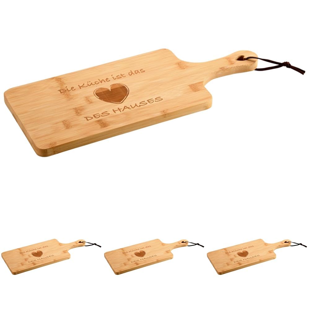 KESPER | Schneid- und Servierbrett mit Herz, Material: Bambus, Maße: 42 x 17 x 1,5 cm, Motiv: Herz, Farbe: Braun | 58393 (Packung mit 4)