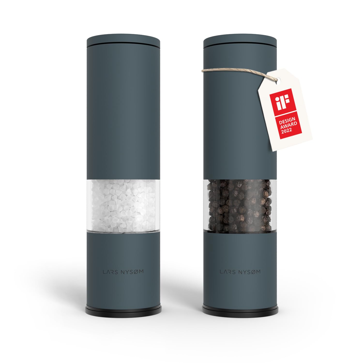 LARS NYSØM Salz und Pfeffermühle Set Manuell mit einstellbarem Keramikmahlwerk I Edelstahl Pfeffermühle und Salzmühle I Design Gewürzmühlen Set (2 Stück) (Stone Blue)