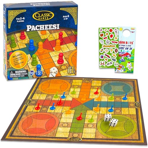 Pacheesi Board Game Set - Family Game Night Bundle with Original Pacheesi, Stickers, More | Multiplayer Board Game Pack
