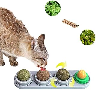 PeSandy Catnip Wall Ball, Rotatable Cat Snack Ball Toy Contains Catnip/Sugar Lick/Gall Nut/Silvervine, 4 in 1Self-Adhesive Edible Catnip Toys for Cats Cleaning Teeth and Protecting The Stomach