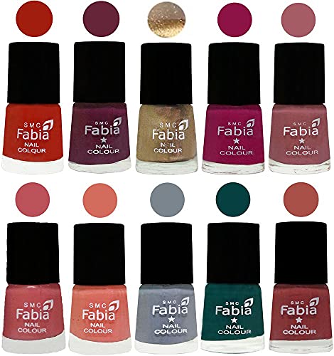 Image of SMC Fabia ALL IN ONE (PACK OF 10), Long Lasting Glossy Nail Polish, 6 ml Each, All Vibrant Colours,01865