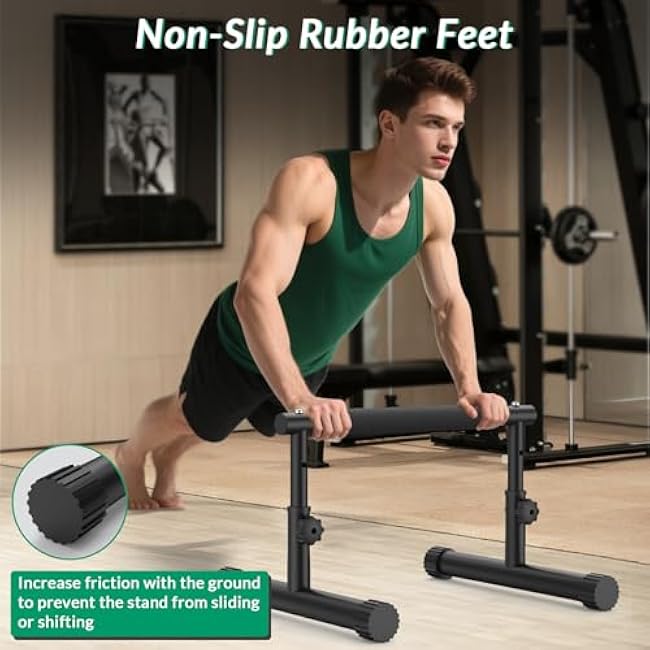 IMAYCC Push Up Bar, Adjustable 7.5 and 10.6 High Parallettes Bars & Dip Bar With Full-Cover Foam Grips, No Wobbling Calisthenics Equipment For Handstand, L-Sit, Gymnastics, Strength Training Home Gym