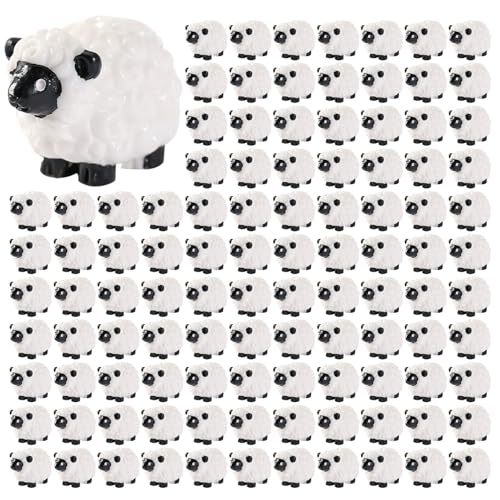 Uanqfegy Mini Figurines de Mouton Blanc en résine, 100 pièces d'animaux Miniatures antirouille et résistants à la Chaleur pour la décoration du Jardin et...