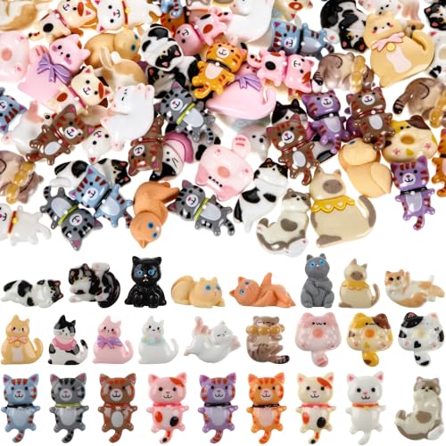 Giegxin 40 Pcs Cat Resin Charm Adorable Little Cat Miniature Figures Animal Flatback Cabochon Accessories Cute Embellishments Bulk for Jewelry Cellphone Case Scrapbooking Headband DIY Craft Making