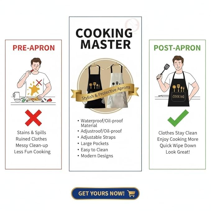 Image of Optish Premium Waterproof Apron for Kitchen | Comfortable Cooking Apron with Pocket | Durable Kitchen Apron for Women Waterproof & Dishwashing Use Easy Release (Pack of 2)