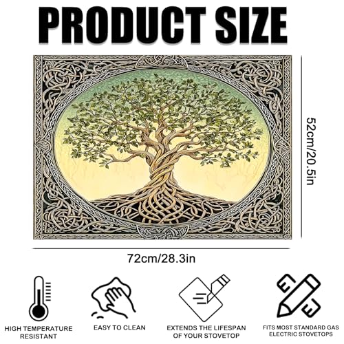 Image of Nuxovilar Stove Top Cover for Electric Stove, 20x28 Inch Polyester Glass Cooktop Protector with inchTree of Life inchpattern Design, for Kitchen Decor & Daily Use