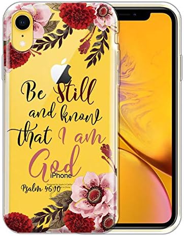 FINCIBO Case Compatible with Apple iPhone XR 6.1 inch, Clear Transparent TPU Silicone Protector Case Cover Soft Gel Skin for iPhone XR – Christian Psalm 46:10