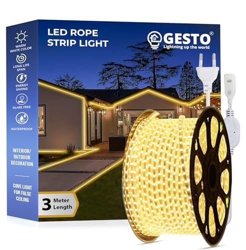 Image of Gesto 3 Meter Rope Led Strip Lights - Outdoor Lights Waterproof for Balcony Decoration,Home Decor & Interior Decoration | Decorative Lights for Diwali Decoration,Cove Light for Ceiling (Warm White)