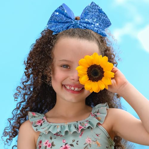 Pinza de pelo con moño grande de lentejuelas azul 7 pulg miniatura 2
