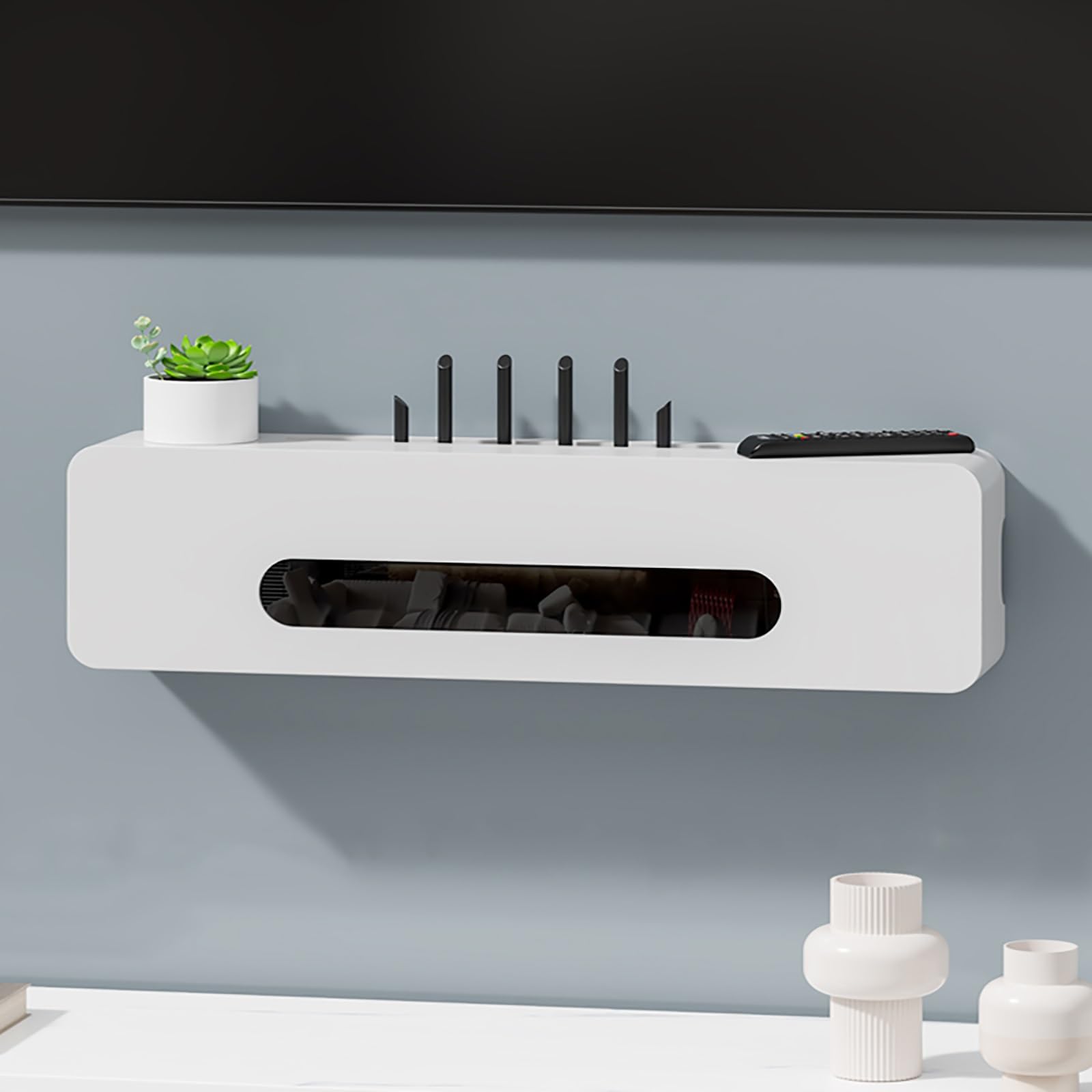 Sto Box routeur WiFi, meuble de rangement mural au design épuré blanc