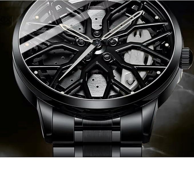 Image of Men's Sport Quartz Watch Car Wheel Multicolour Dial Wheel Dial 360 Rotating Casual Fashion Stainless Steel Alloy Mens &Boy's Luxury Metal Gift Creative Watch