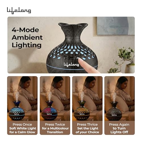 Image of Lifelong Flower Home Humidifier & Essential Oil Diffuser | 300ml Tank Capacity | Ultrasonic Aromatherapy for Home, Office & Bedroom with Soothing Light for Relaxation| Essential Oil Fragrance Diffuser