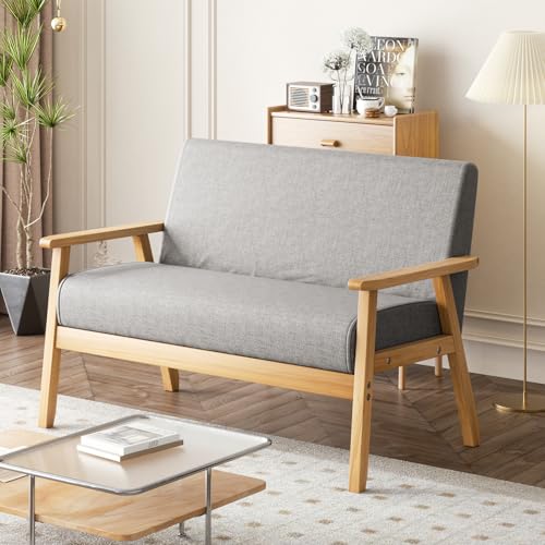 Listado de Sofás de dos plazas más recomendados. 43 Genérico Sillón con Patas de Madera y Acolchado Suave Sofá Compacto de Dos plazas Silla de Madera Premium para el Ocio (Gris Claro, Lino)