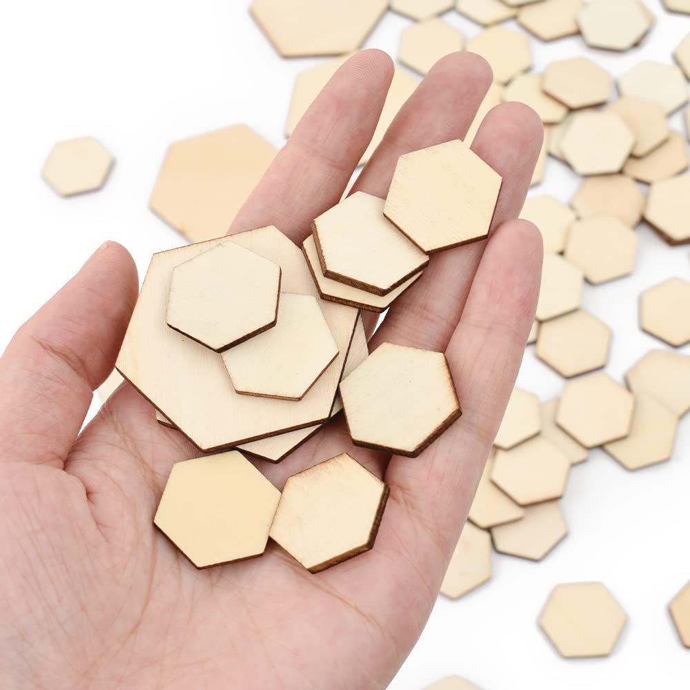 100 Pcs 1 Inch Hexagon Wood Pieces - Unfinished Wooden Slices For DIY Crafts, Home Decor & Board Games