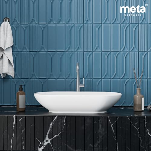 Image of Meta Bathware Premium Oval Wash Basin | Wall Mount Ceramic Sink for Bathroom | Sleek Glossy Finish | Scratch Resistant & Easy Clean | Modern Sanitary Ware for Home & Office (22.5x16x5 Inch)