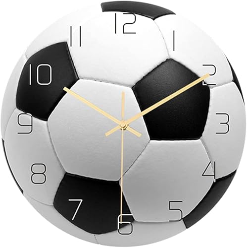 Garneck Reloj de pared de fútbol de fútbol reloj de pared de fútbol deportivo con impresión redonda de acrílico reloj de pared silencioso sin tictac
