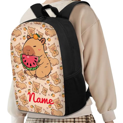Rnyleeg Personalized Capybara Backpack with Lunchbox for Girls Custom Name Girls Backpack Set 4pcs Customized Kids Bookbag Set for Elementary School Mochila Para Niña3