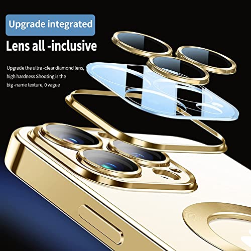 Image of VONZEE Clear Logo Electroplating Transparent Case for iPhone 14 Pro Max Case 6.7 inch 2022, Luxury Electroplated TPU Cover, Individual Camera Protection for Each Lens Bumper Case (Gold)