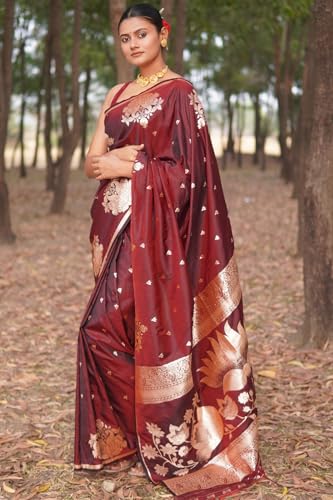 Image of SGF11 Women's Kanjivaram Pure Soft Silk Saree With Unstitched Blouse Piece