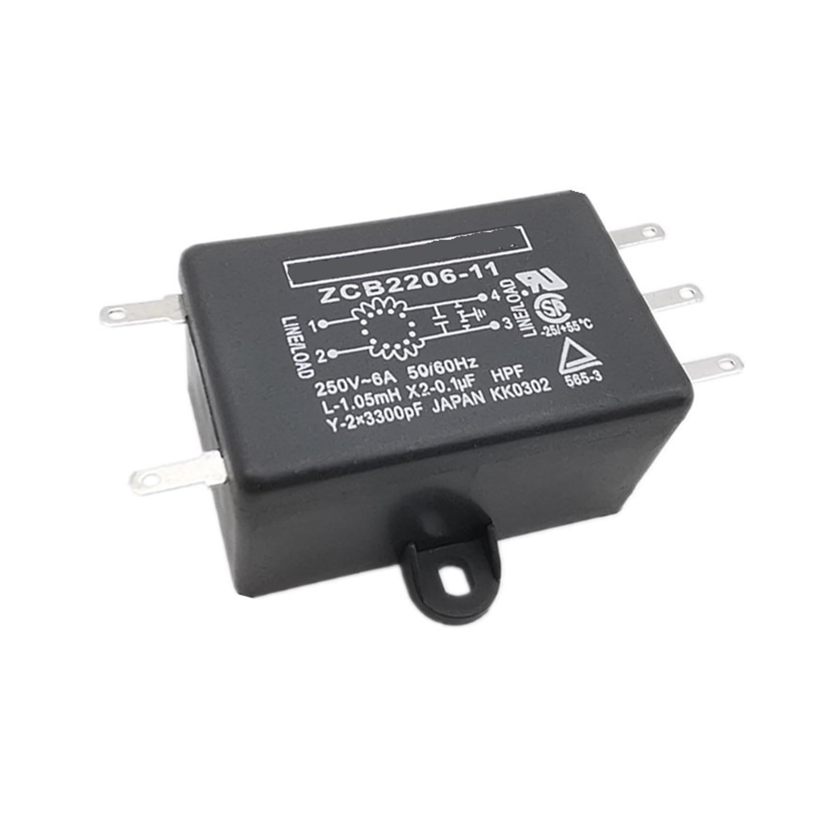 Filtro de potencia monofásico ZJG2206M-P 6A para placa PCB de 220V