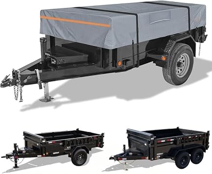Utility Trailer Cover for Big Tex 10LX-12 6.9212, 420D Heavy Duty Water Resistant Trailer Tarp Outdoor Storage Cover with Adjustable Straps All Weather Protection,Grey