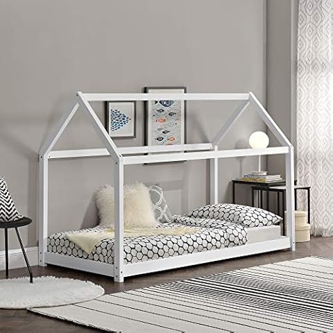 Cama Infantil de Madera Pino en Forma de Casa Blanco Mate Cover