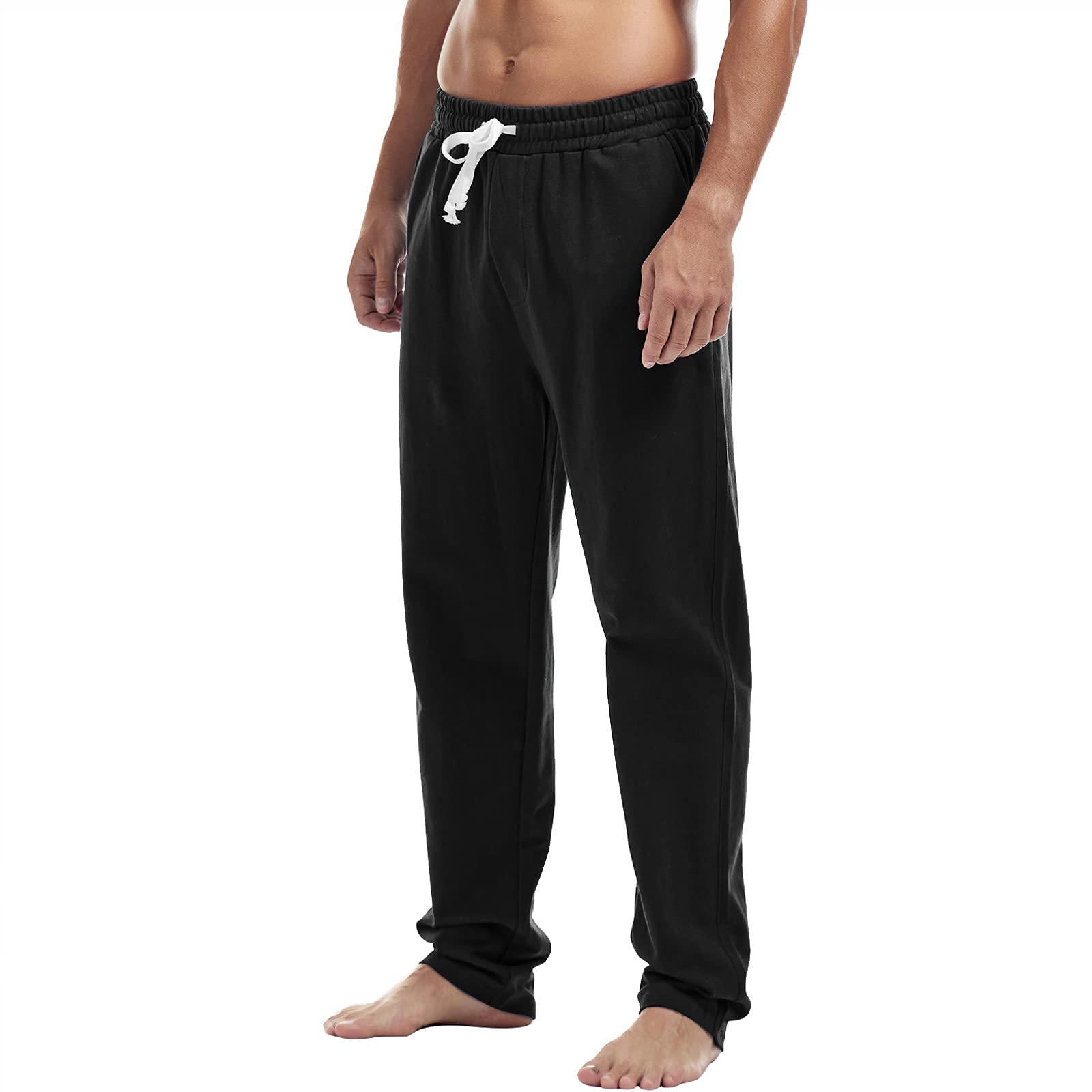 AMY COULEE Mens Cotton Athletic Pants Open Bottom Running Sweatpants Straight Leg Casual Joggers with Pockets