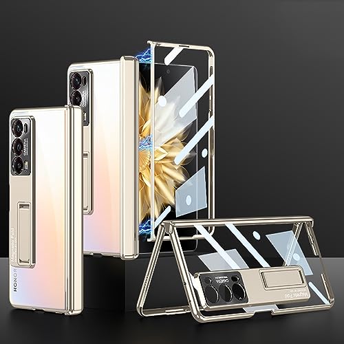 Coque Honor Magic V2 transparente avec film anti-peep et protection pliable or