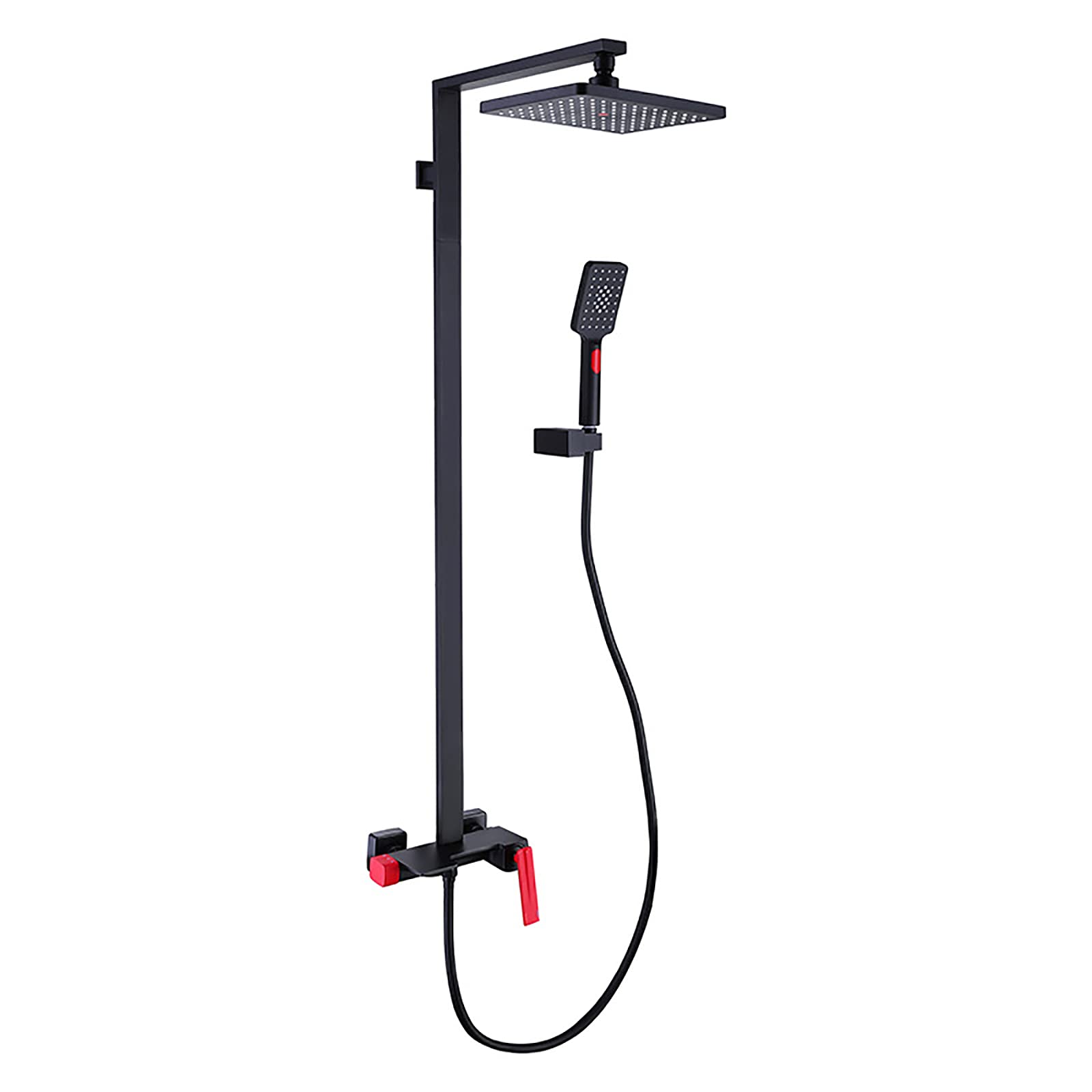 Système de douche noir mat haut de gamme avec robinet cascade et grand ciel de pluie carré