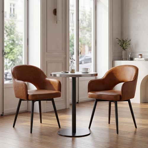chairus Esszimmerstühle 2er Set PU Leder 360° Drehbare Küchenstühle Polsterstuhl mit Metallbeine Drehstühle Küche mit Armlehne (Braun)