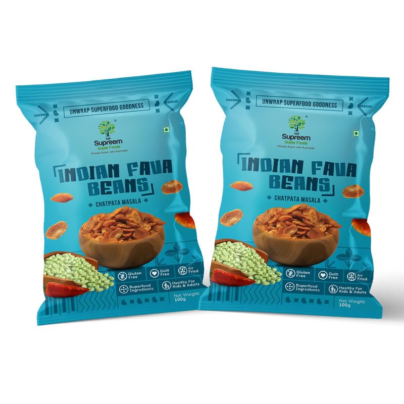 Supreem Super Foods Indian Fava Beans | Perfect Snack for Breakfast and Midnight Munching | Chatpata Masala Flavour | Healthy and Tasty | Protein & Fibre Rich | Pack of 2 (100 gms each) (B09JT1XZNL) Amazon Price History, Amazon Price Tracker
