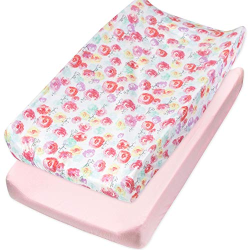 Image of HonestBaby Organic Cotton Changing Pad Covers (Set of Two), Rose Blossom/Pink, One Size