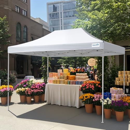 Quictent 10x15 Heavy Duty Pop up Canopy Tent, Commercial Grade Instant Shelter with Wheeled Bag for Outdoor, Beach, Parties, Markets, 500D Silver Coated UPF 50+ Sun Shield