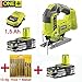 Produktbild RYOBI 18V Akku Pendelhub Stichsäge R18JS-0 - inklusive 2 Stück Lithium-Ionen-Akkus 1,5 Ah, Schnellladegerät und 10 Stichsägeblätter für Holz/Metall